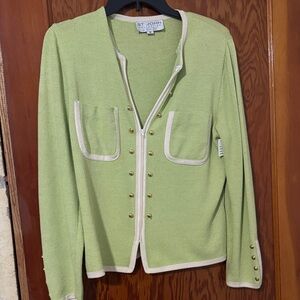 St. John Light Green Cardigan with Gold Buttons skirt included